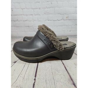 Crocs Cobbler Eva Faux Fur Lined Brown Clogs Mules Shoes Women's Size 8